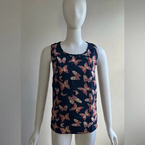 Sleeveless Dark Blue Butterfly Print Top Tank Size L ( Run Small) NWOT